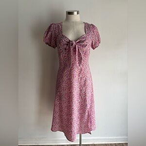 Cupshe Pink Floral Midi Dress with Puff Sleeves